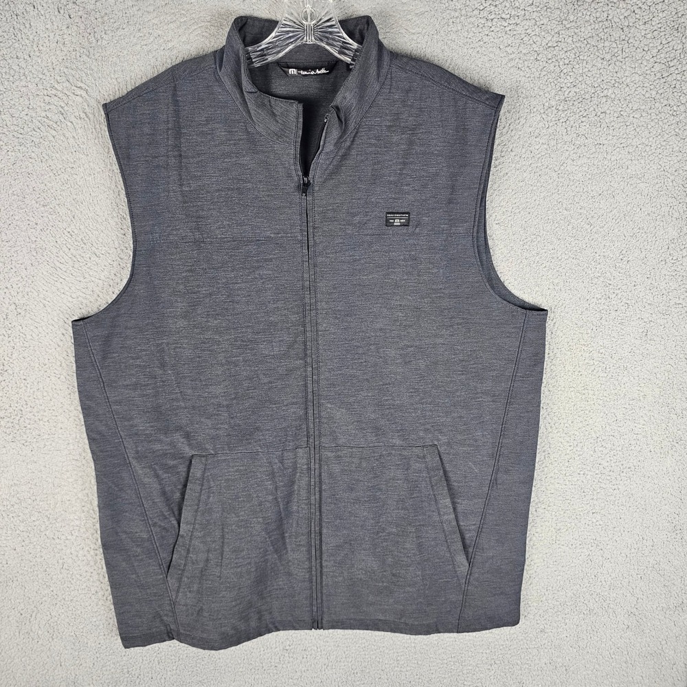 Travis Mathew Vest Mens XXL Grey Full Zip Golf Mock Neck Pockets Performance